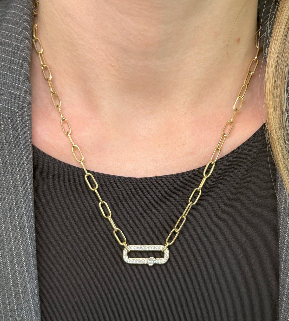 14k Yellow Gold 0.50 CT Diamond Paper Clip Style Necklace, 7.0g, 18", S16736