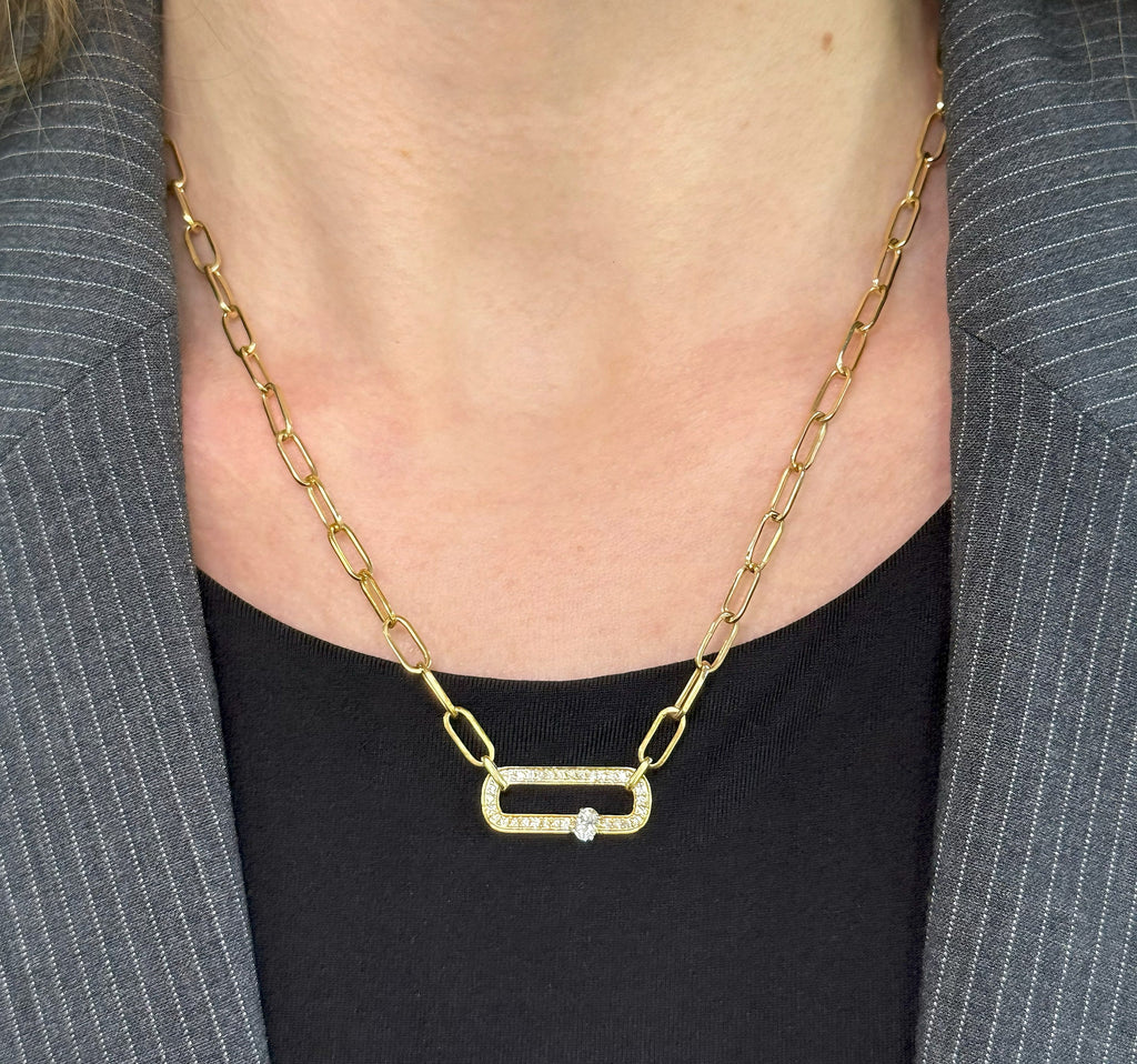 14k Yellow Gold 0.50 CT Diamond Paper Clip Style Necklace, 5.3g, 18", S16736