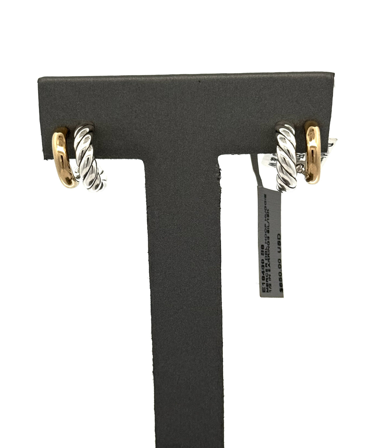 David Yurman Mercer DBL Hoop Huggie 1/2in Earrings Sil/18k E18489 S8, S108741