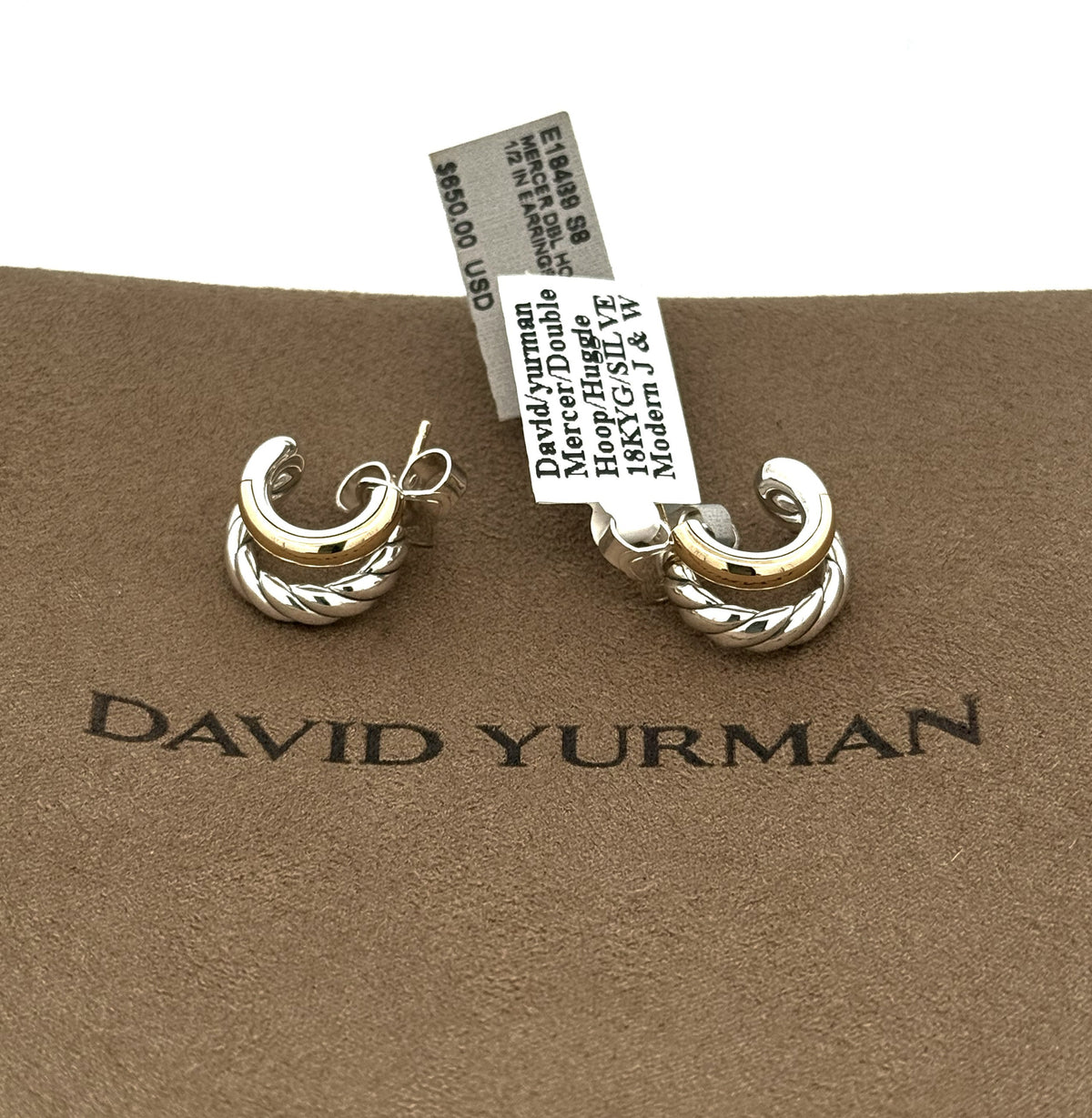 David Yurman Mercer DBL Hoop Huggie 1/2in Earrings Sil/18k E18489 S8, S108741
