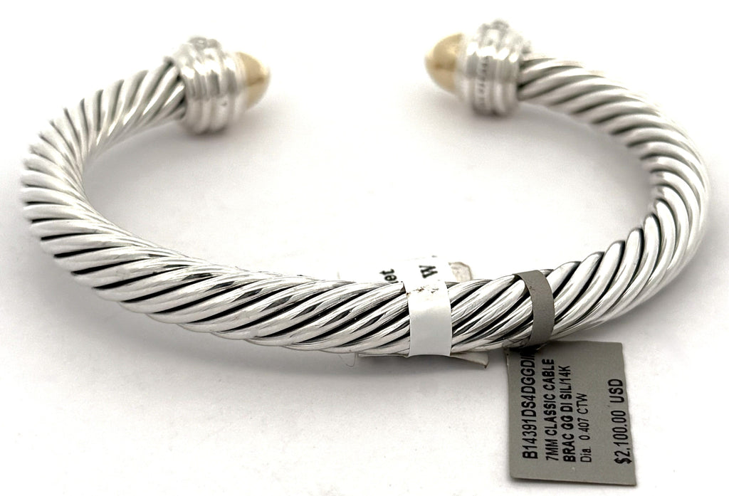David Yurman Classic Cable Bracelet Sterling Silver with 14K Yellow Gold Domes, S108740