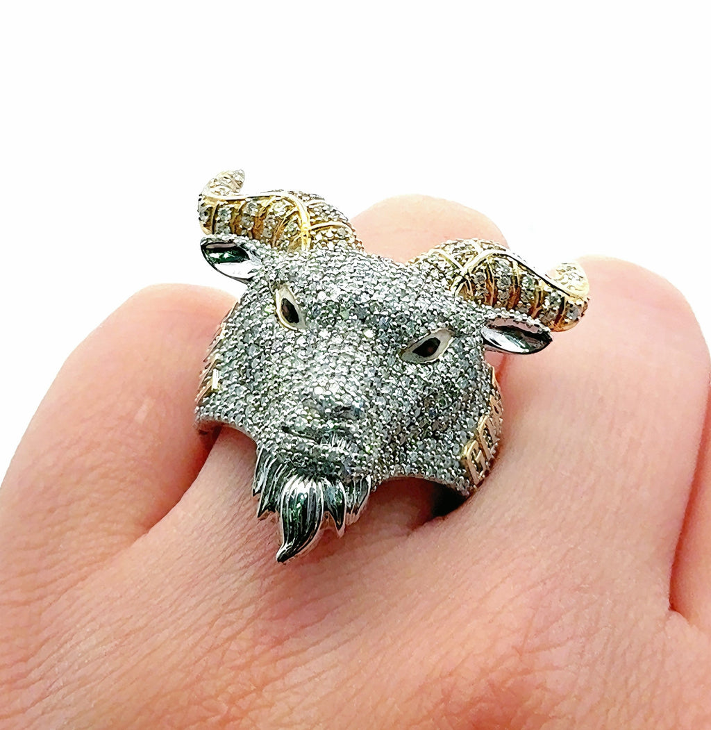 10k Two Toned Gold 2.94 CT Diamond Men's Goat Ring, 19.8g, Size 9.5, S108707