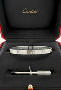 Authentic Cartier Solid 18k White Gold Diamond Bangle Bracelet, Size 19