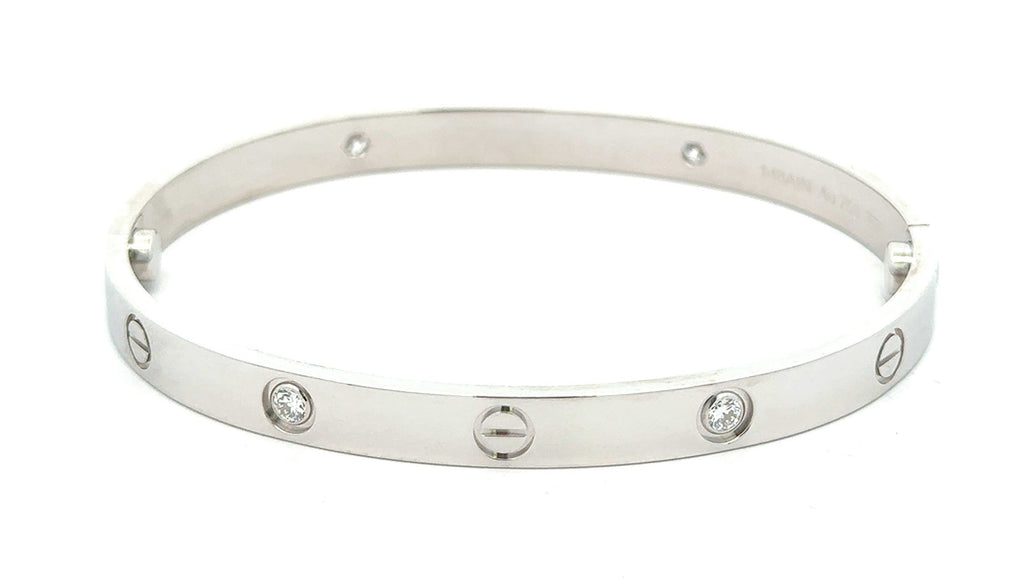 Authentic Cartier Solid 18k White Gold Diamond Bangle Bracelet, Size 19
