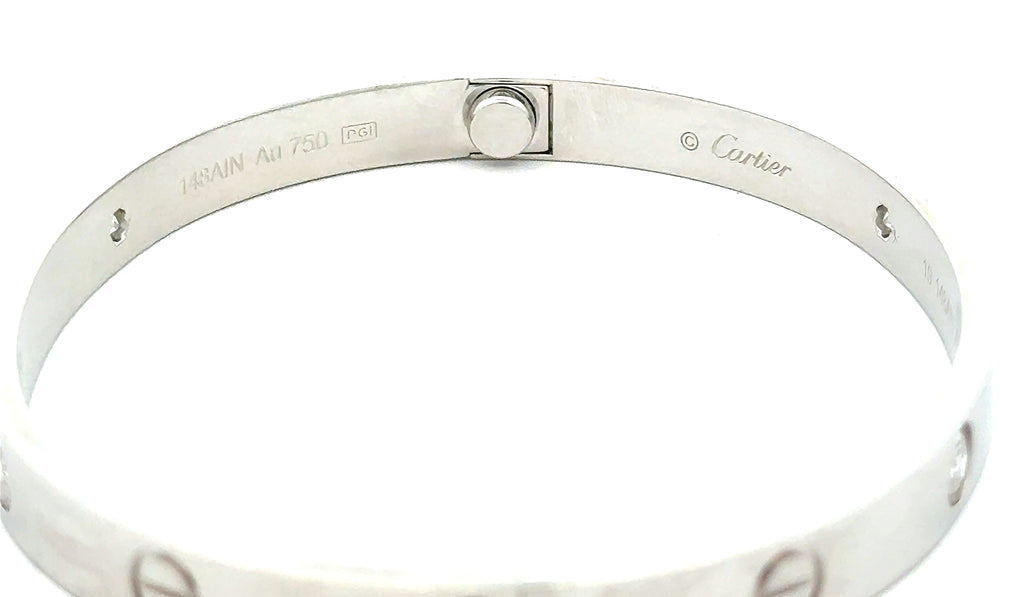 Authentic Cartier Solid 18k White Gold Diamond Bangle Bracelet, Size 19