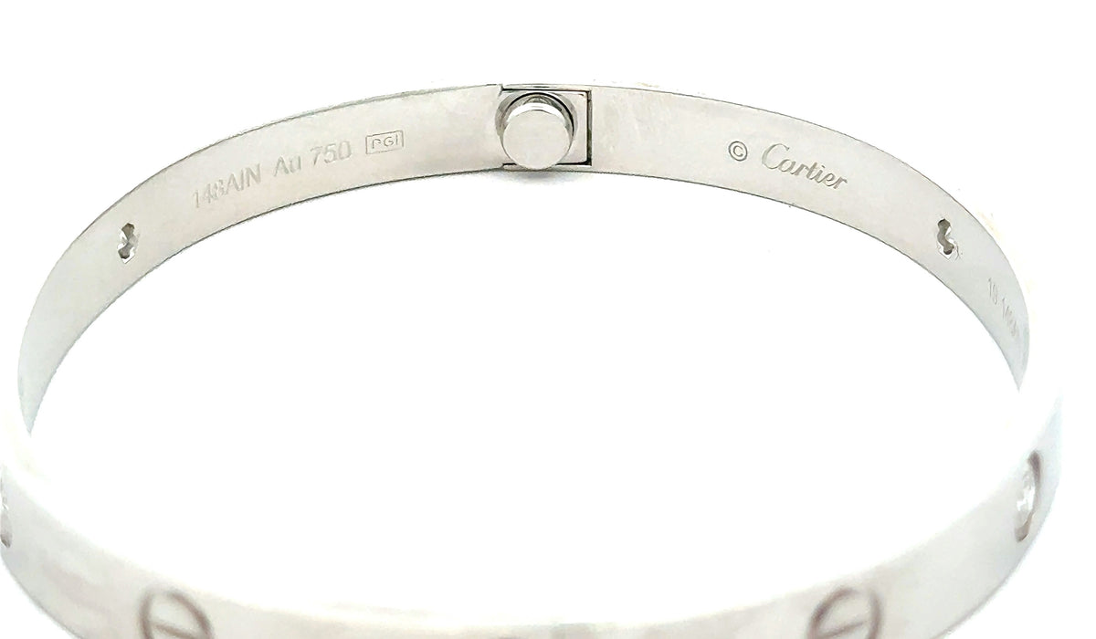 Authentic Cartier Solid 18k White Gold Diamond Bangle Bracelet, Size 19