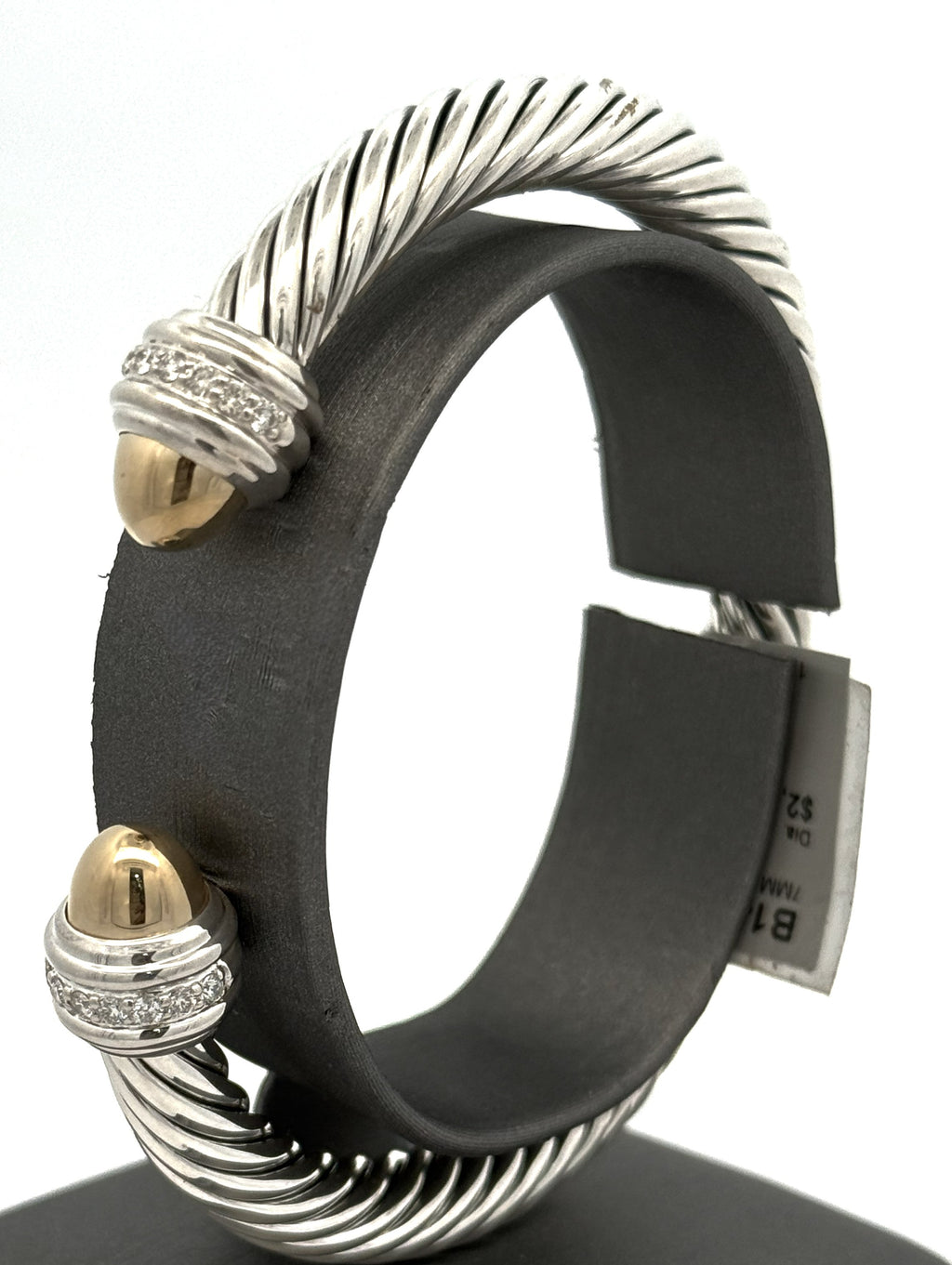 David Yurman Classic Cable Bracelet Sterling Silver with 14K Yellow Gold Domes and Diamonds, 7mm
