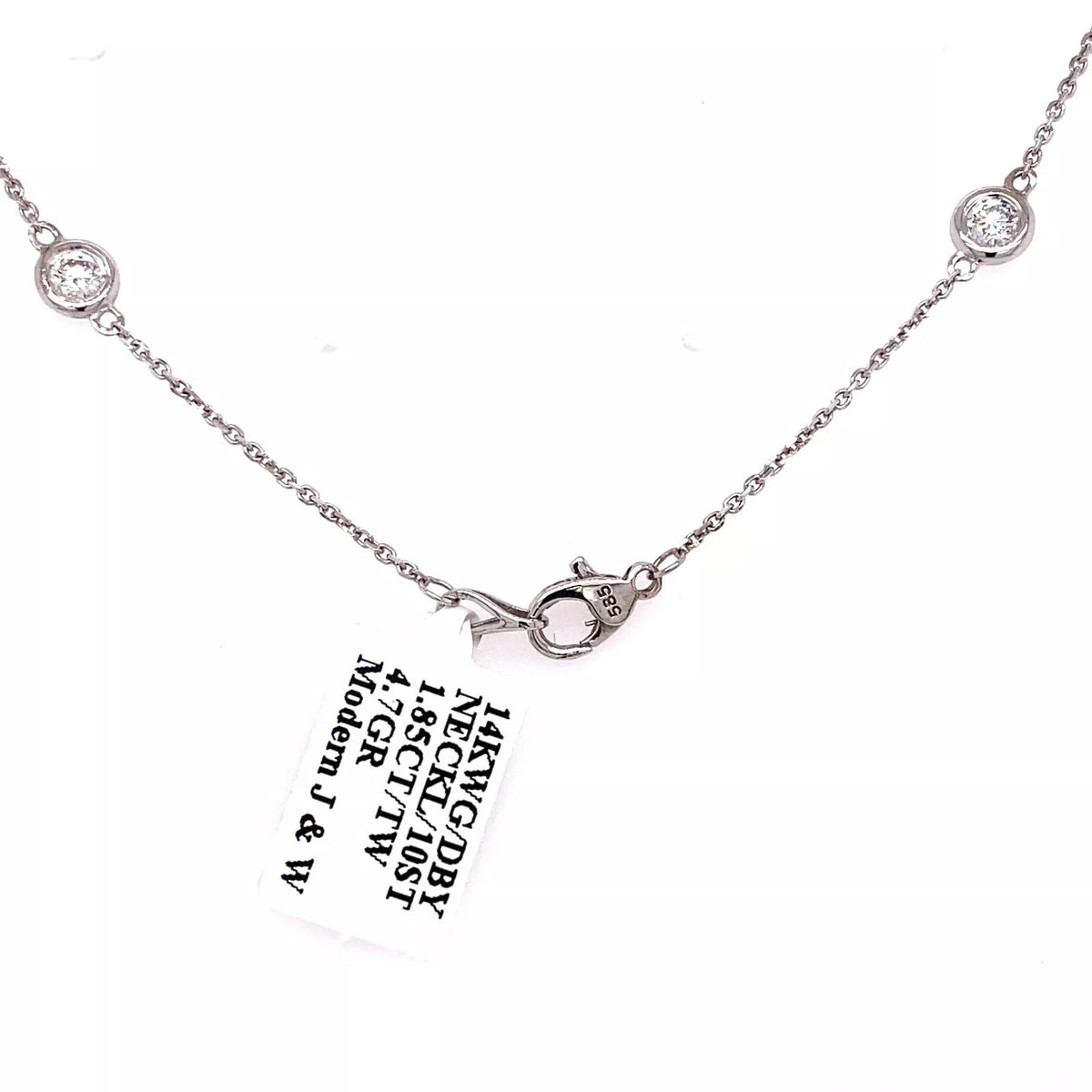 14k White Gold 1.85 CT Lab Diamond By The Yard Necklace, 4.7g, 16", S106359