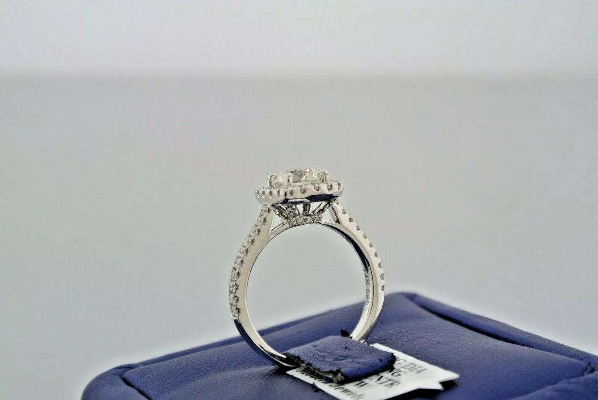 14k White Gold 1.85 CT Diamond Halo Engagement Ring, 3.8gm, Size 6.25, S13989