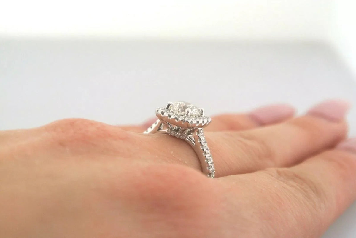 14k White Gold 1.85 CT Diamond Halo Engagement Ring, 3.8gm, Size 6.25, S13989