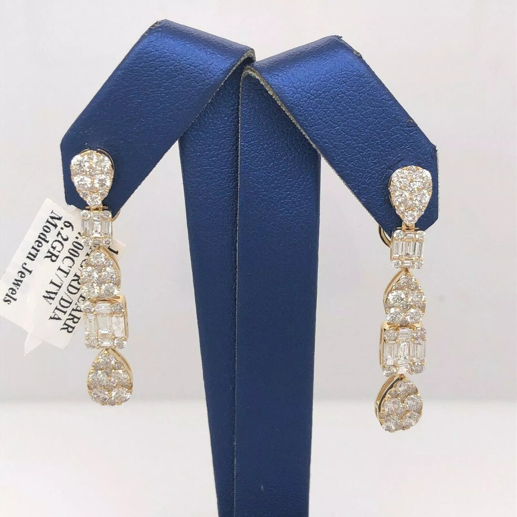 18K Yellow Gold 4.00 CT Diamond Dangling Earrings, 6.2gm, S14249