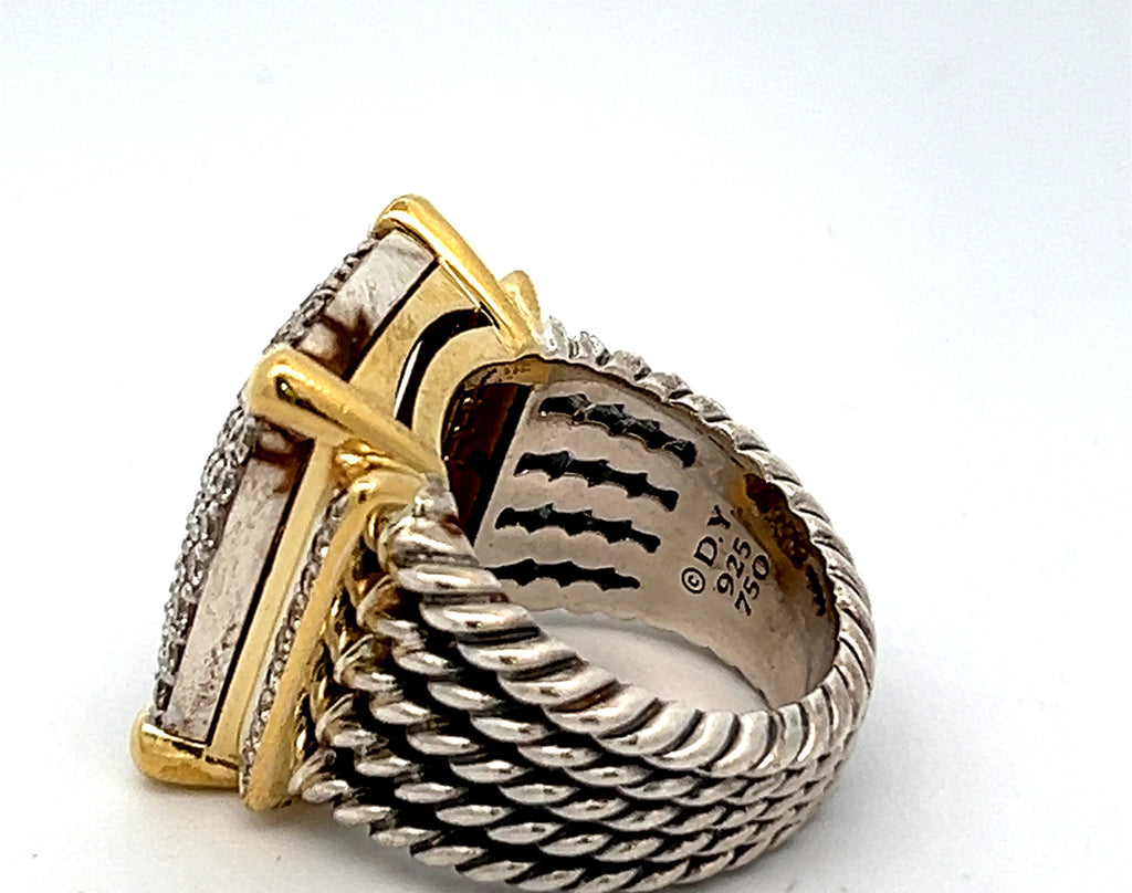 David Yurman 18K Gold and Silver Pave Wheaton Collection Ring S108184