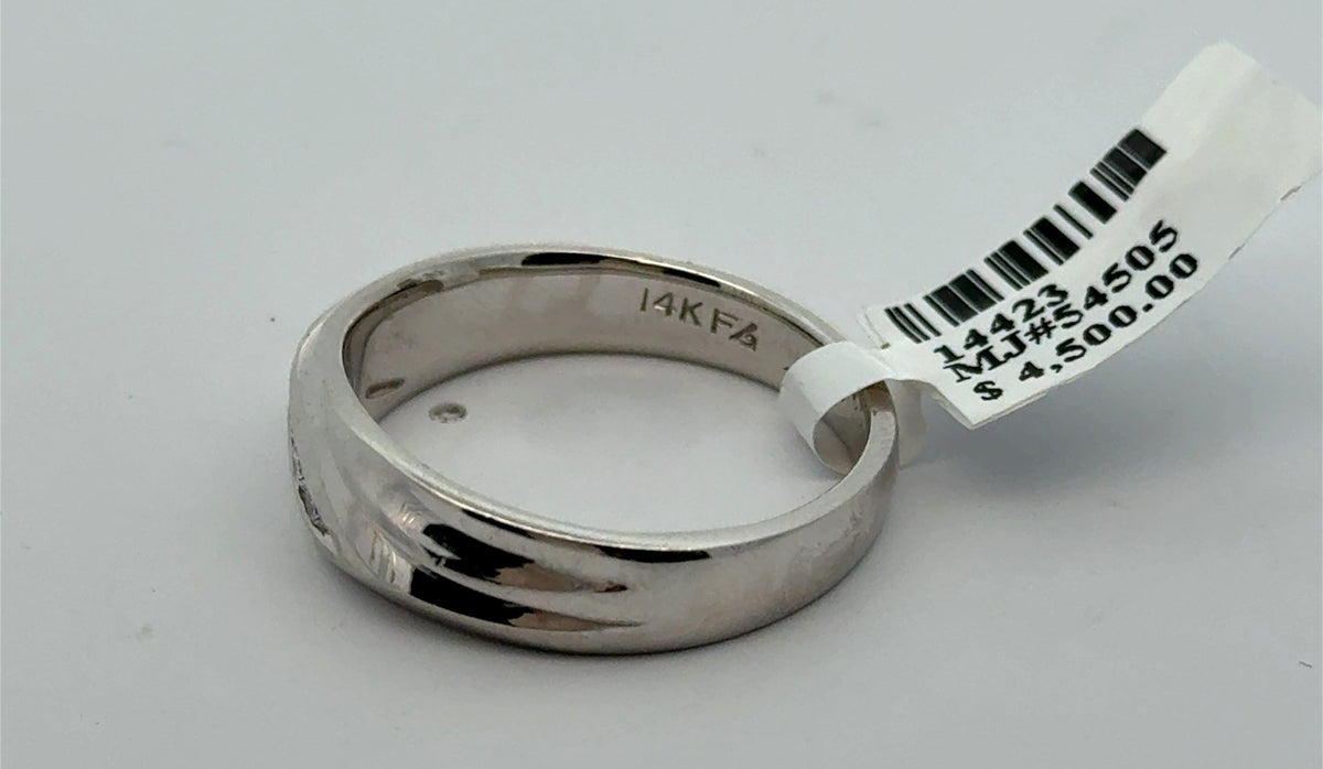 14k White Gold 0.25 CT Diamond Men's Wedding Band, 7.5g, Size 10.5, S14423