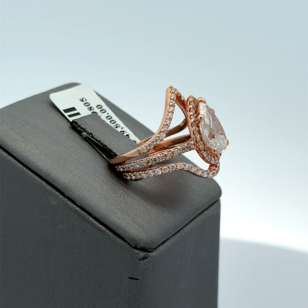 14k Rose Gold 3.0 CT Diamond Halo Engagement Ring Set, 5.8gm, Size 3.75, S107727