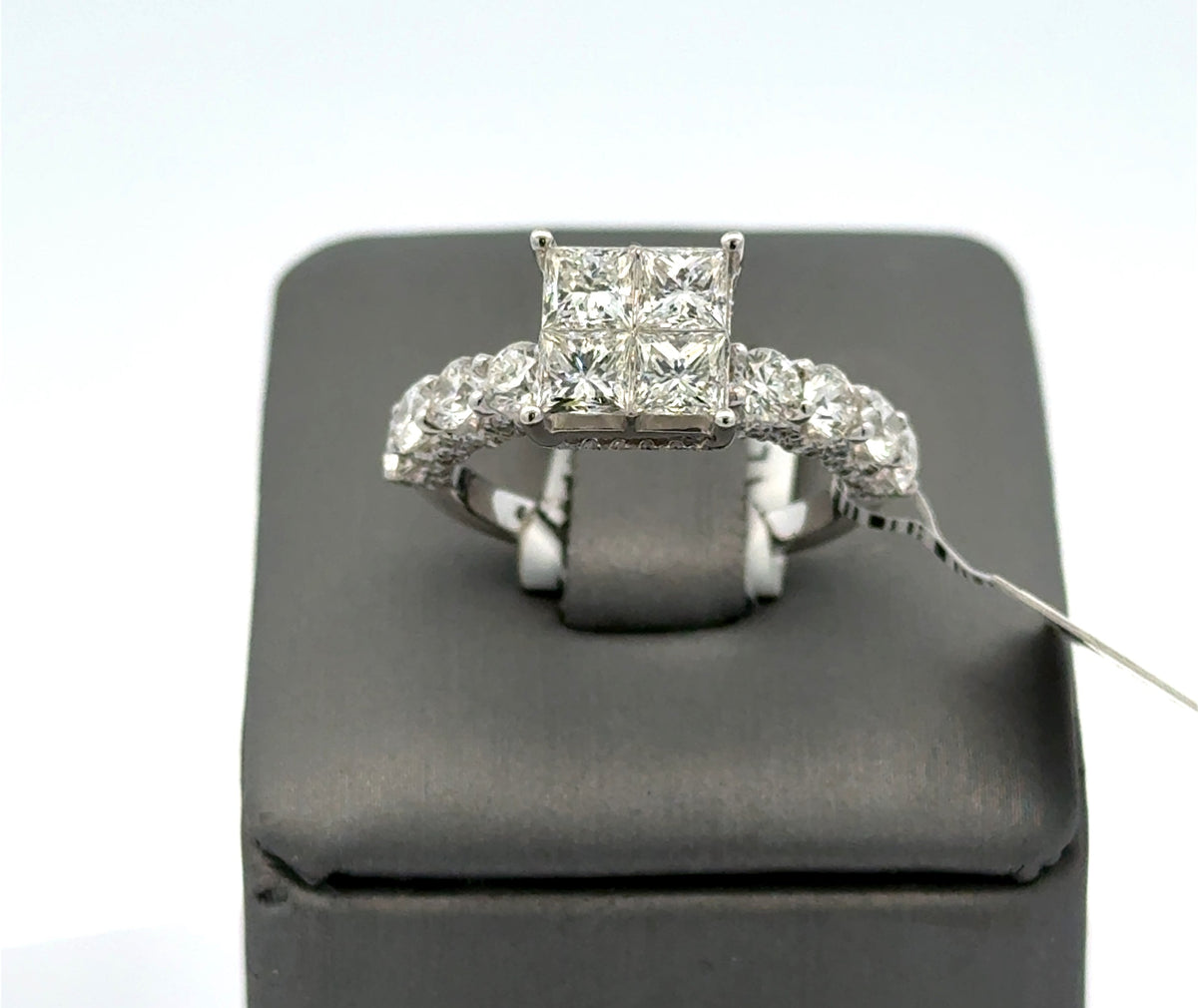 14k White Gold 2.75 CT Diamond Princess Engagement Ring, 4.8g, Size 7, S16315
