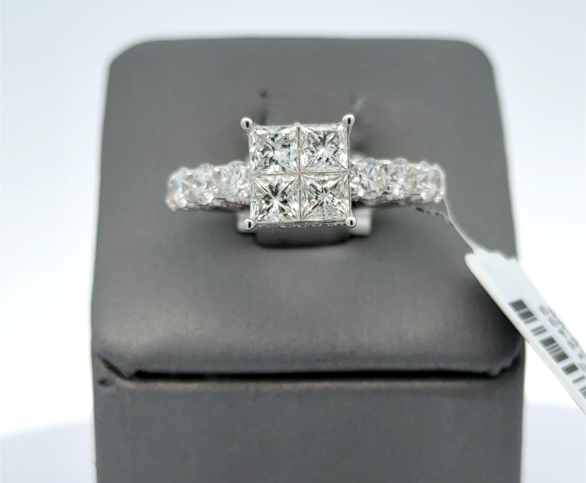 14k White Gold 2.75 CT Diamond Princess Engagement Ring, 4.8g, Size 7, S16315
