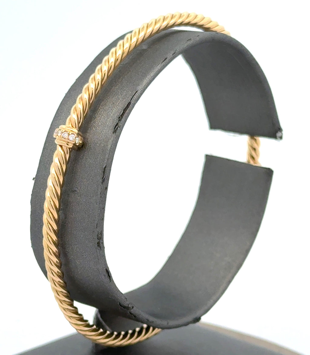 David Yurman 18K Yellow Gold &Diamonds Classic Cablespira Station Bracelet 3mm