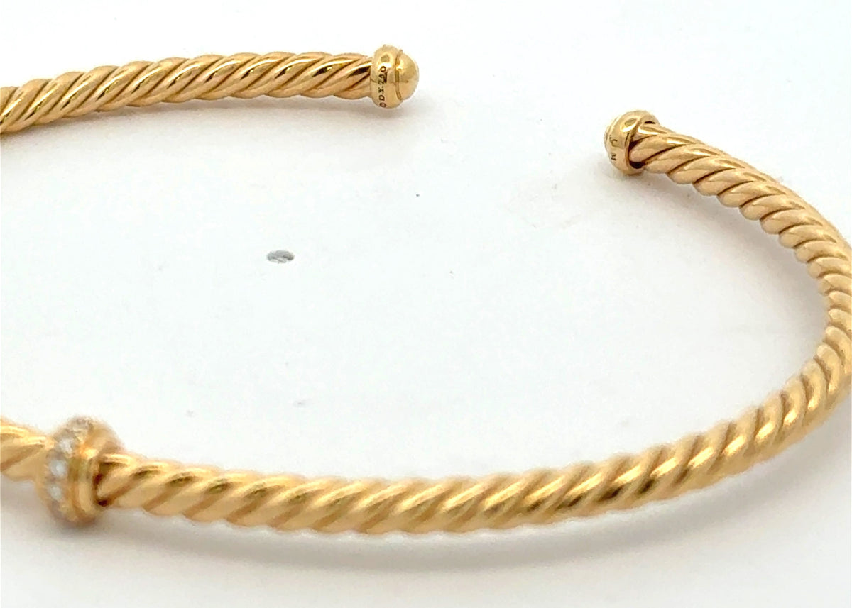 David Yurman 18K Yellow Gold &Diamonds Classic Cablespira Station Bracelet 3mm