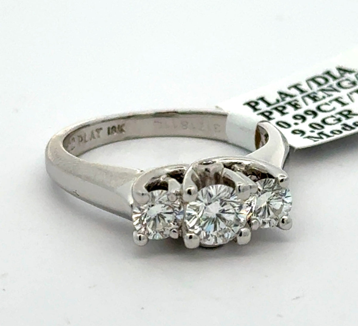 Platinum 0.99 CT Diamond Engagement Ring, 9.0g, Size 7, S108271