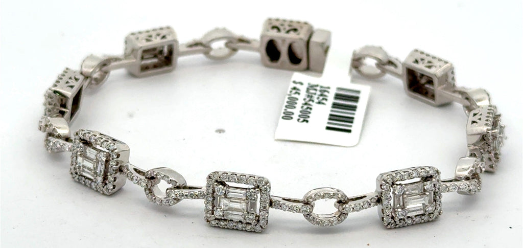 14k White Gold 4.75 CT Baguette Diamond Bracelet, 7", 17.8g, S16454