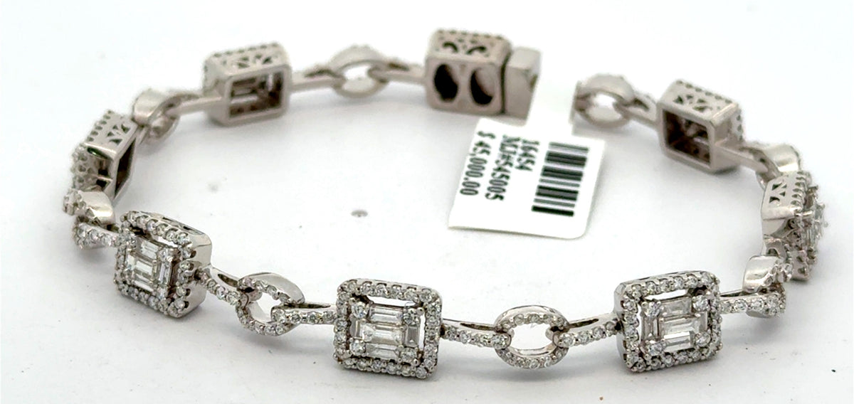 14k White Gold 4.75 CT Baguette Diamond Bracelet, 7", 17.8g, S16454