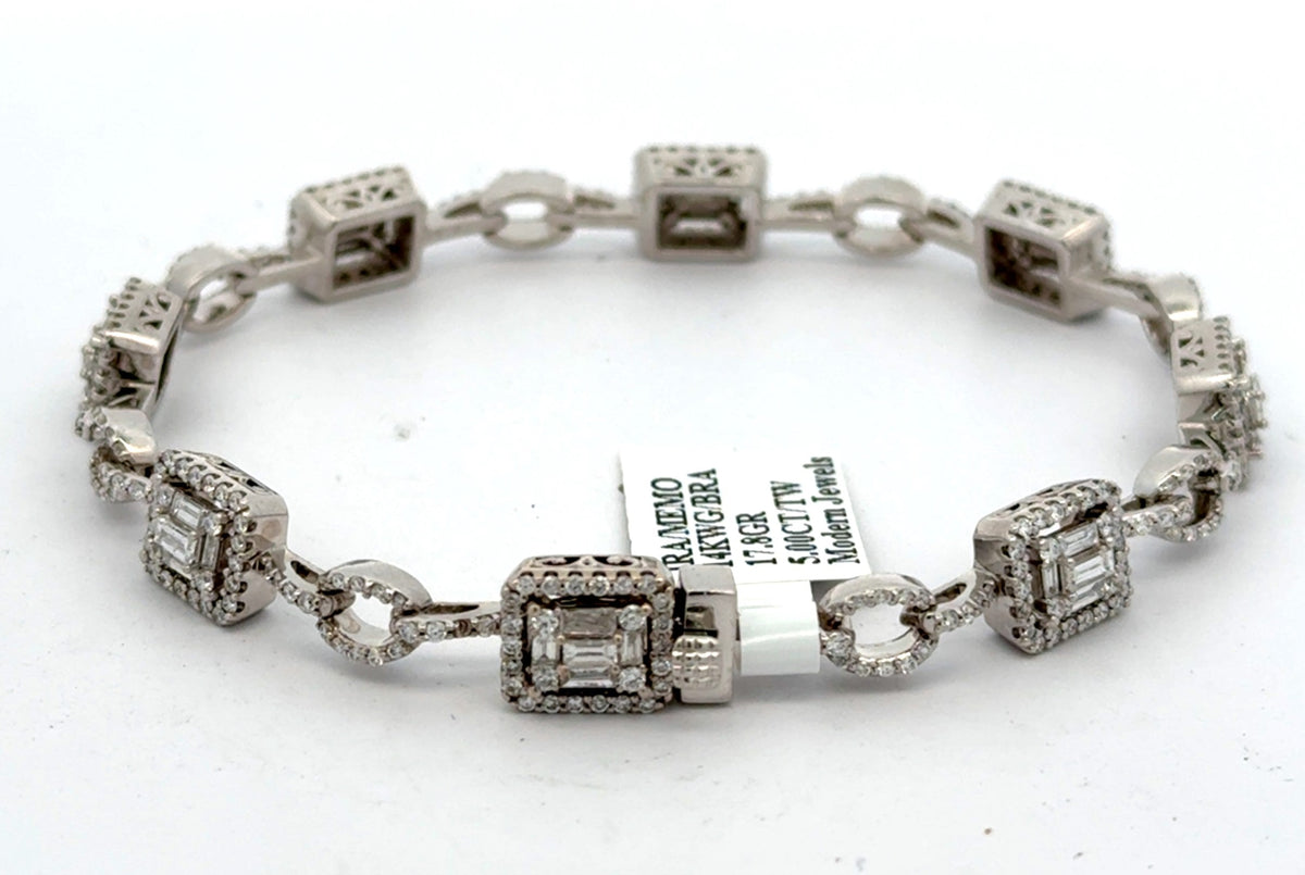 14k White Gold 4.75 CT Baguette Diamond Bracelet, 7", 17.8g, S16454