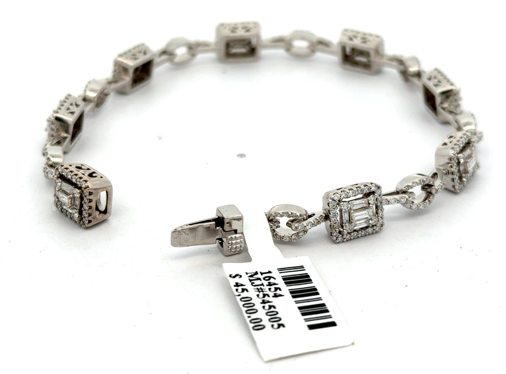 14k White Gold 4.75 CT Baguette Diamond Bracelet, 7", 17.8g, S16454