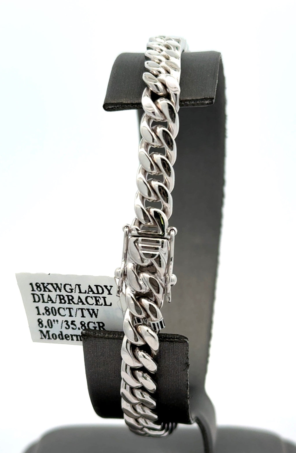 18k White Gold 1.80CT Cuban Link Diamond Bracelet, 35.8gm, 8", S16512