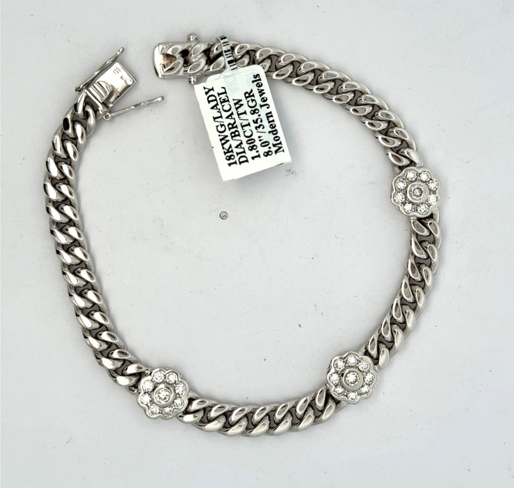 18k White Gold 1.80CT Cuban Link Diamond Bracelet, 35.8gm, 8", S16512