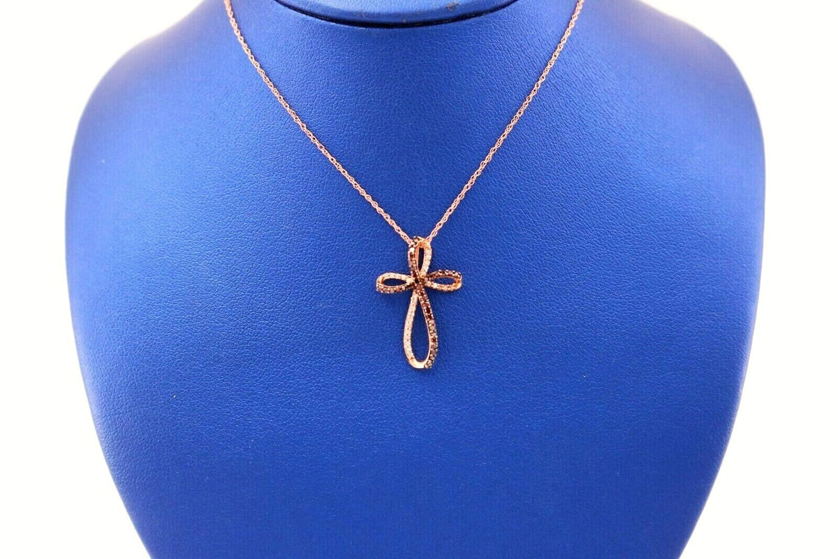 10K Rose Gold 0.25 CT Diamond Cross Pendant Necklace, S14181