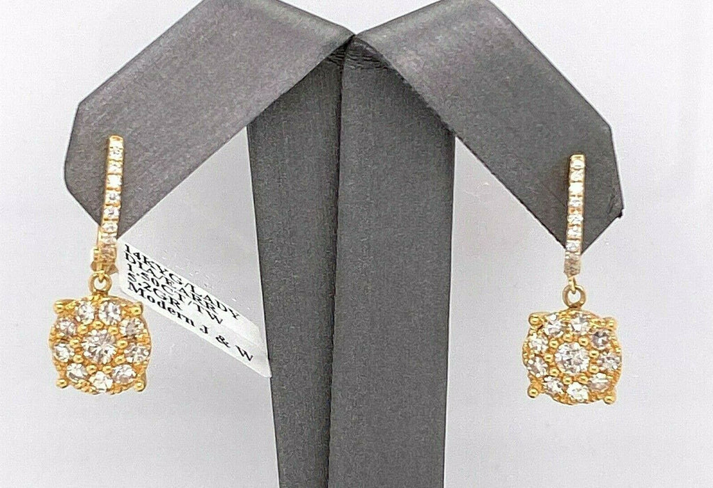 14k Yellow Gold 1.50 CT Diamond Ladies Drop Earrings, 5.2gm