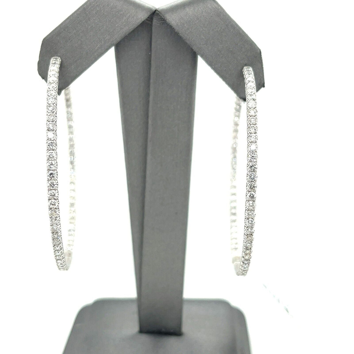 14K White Gold 6.00 CT Diamond Inside Out Hoop Earrings, 12.5gm