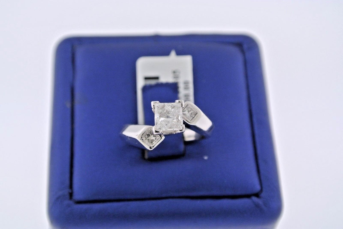 Platinum 1.25 CT Princess Cut Diamond Engagement Ring, 10.3gm, Size 4.5