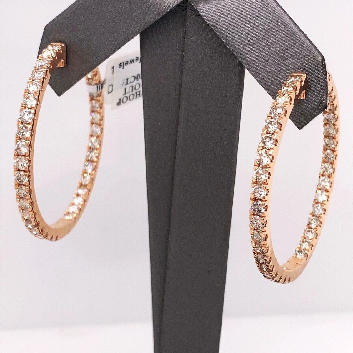 10k Rose Gold 6.00 CT Diamond Inside Out Hoop Earrings, 13.5g, 1.5