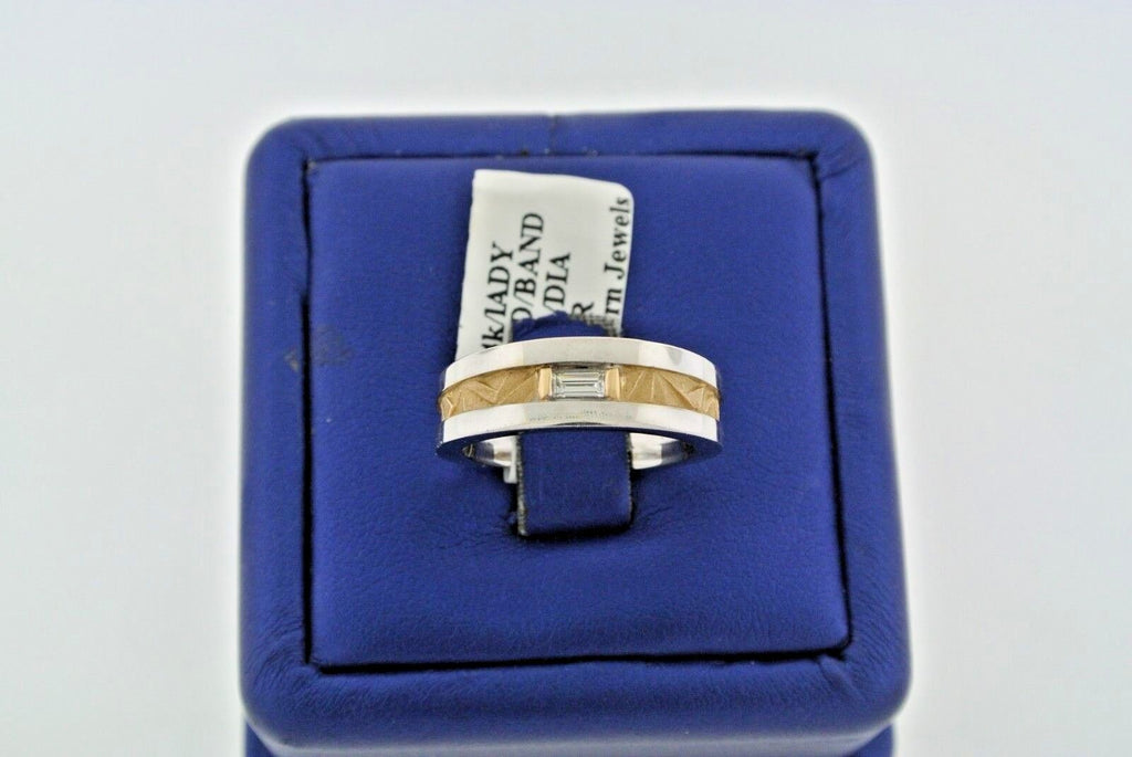 Fancy Design 14k Two Tone Gold Baguette Diamond Ladies Band, 7.7gm