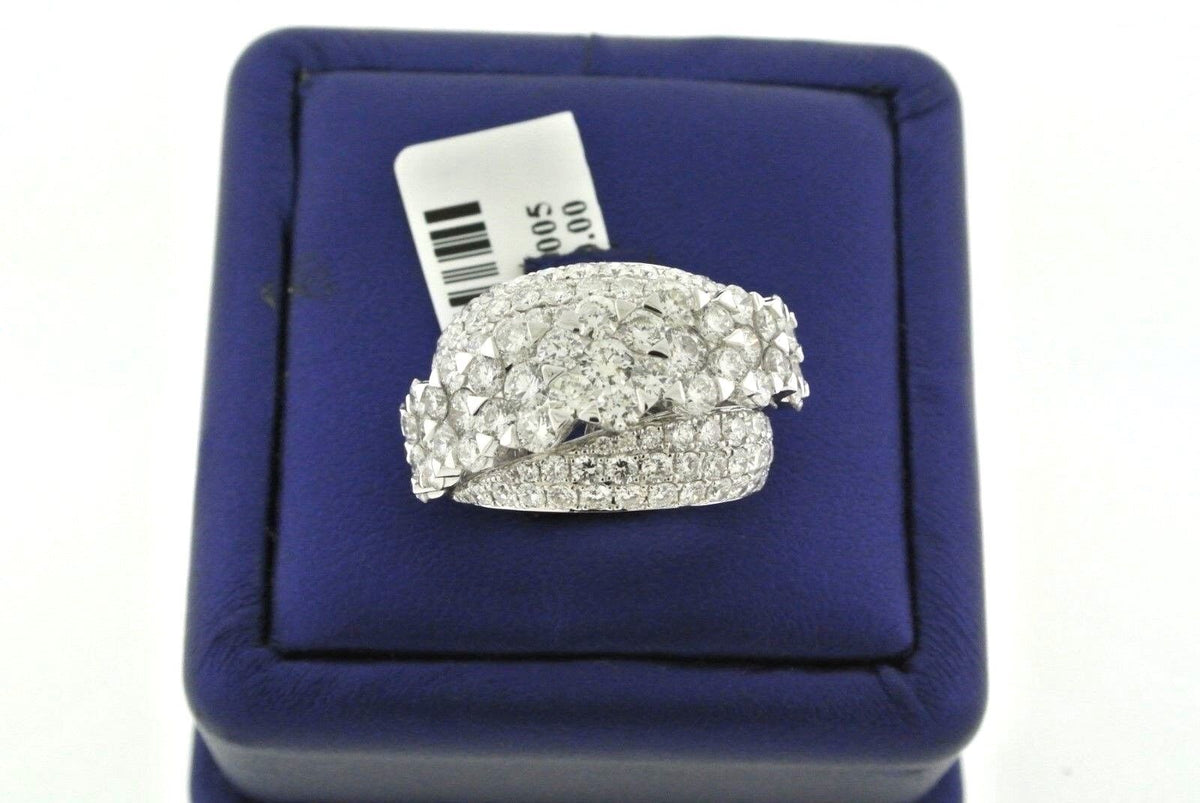 Fancy 18k White Gold 5.00 CT Diamond Cluster Ladies Ring, 9.4 gm, Size 6.5