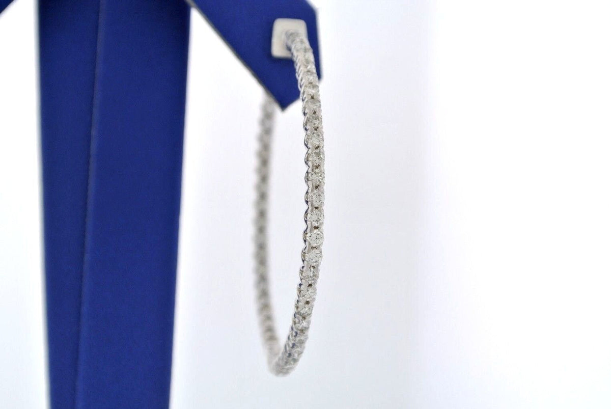 14k White Gold 3.00 CT Diamond Inside Out Hoop Earrings, 9.7gm