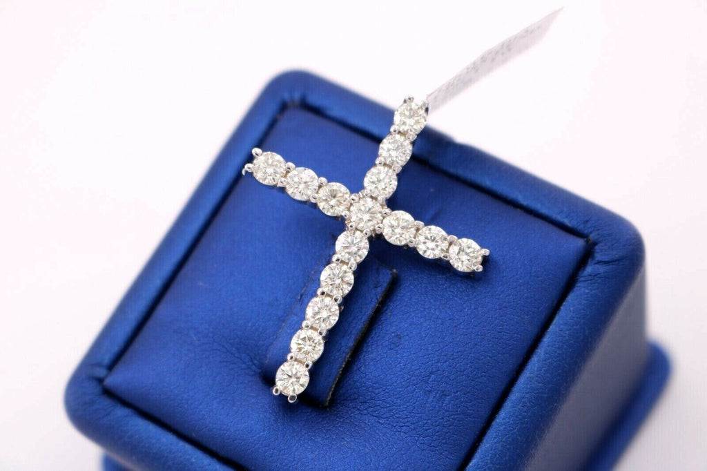 14K White Gold 3.50 CT Diamond Cross Pendant, 6.5gm