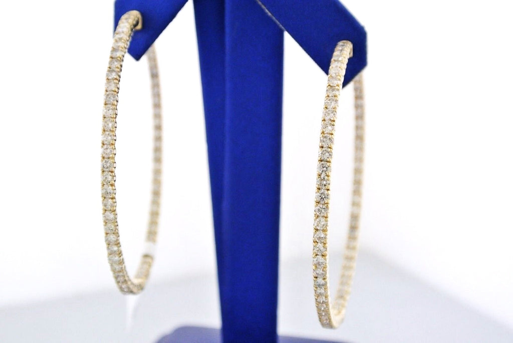 14k Yellow Gold 7.50 CT Diamond Inside Out Hoop Earrings, 15.9gm, Diameter 2.25"