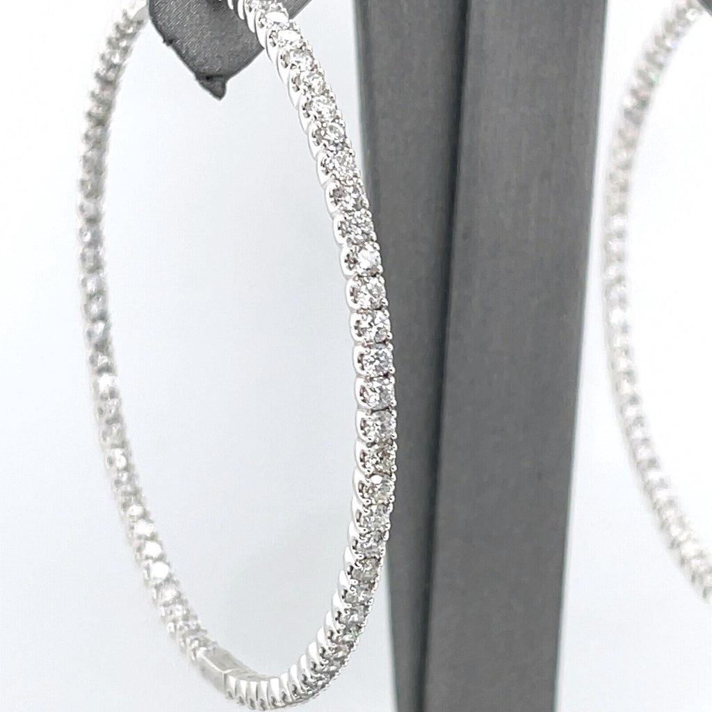 14K White Gold 6.00 CT Diamond Inside Out Hoop Earrings, 12.5gm