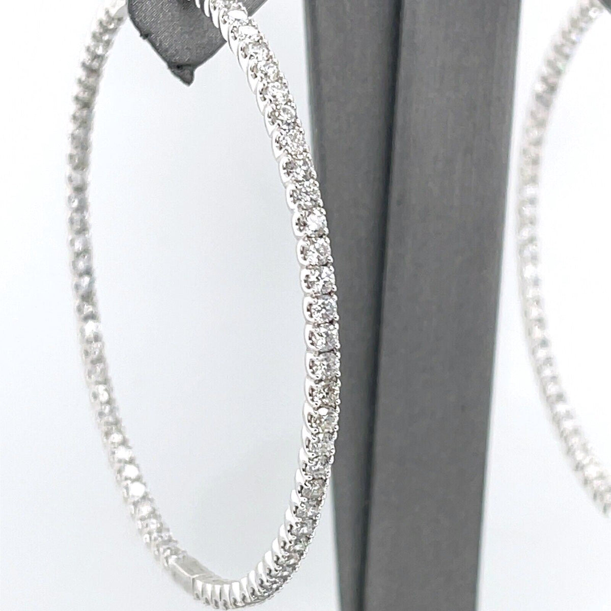 14K White Gold 6.00 CT Diamond Inside Out Hoop Earrings, 12.5gm