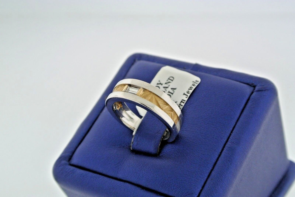 Fancy Design 14k Two Tone Gold Baguette Diamond Ladies Band, 7.7gm