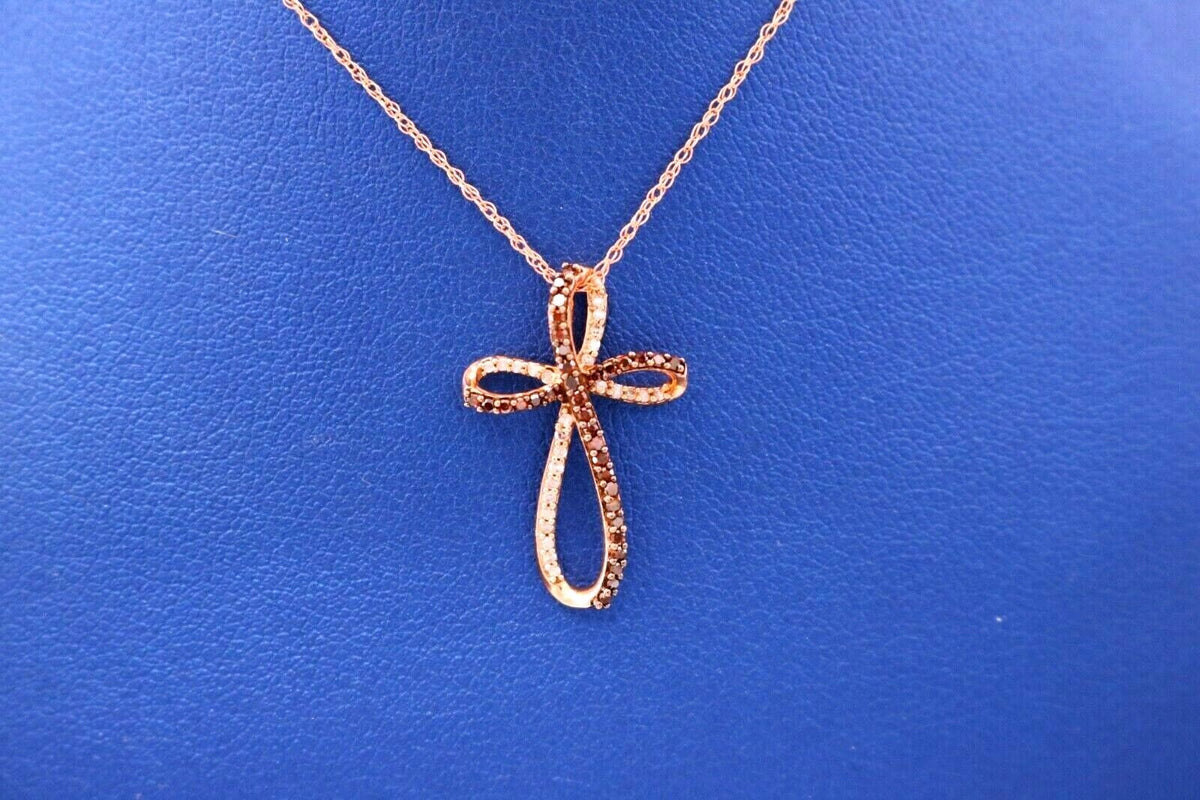 10K Rose Gold 0.25 CT Diamond Cross Pendant Necklace, S14181