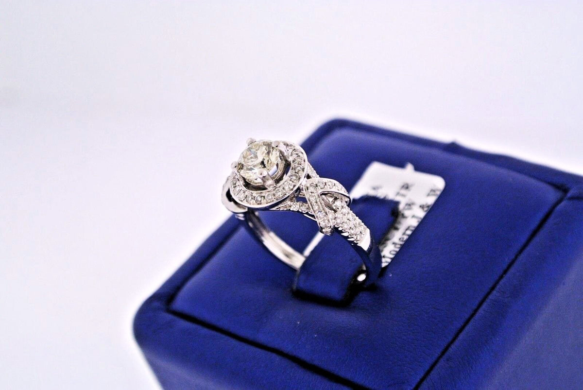 14k White Gold 1.25 CT Diamond Halo Engagement Ring, 5gm