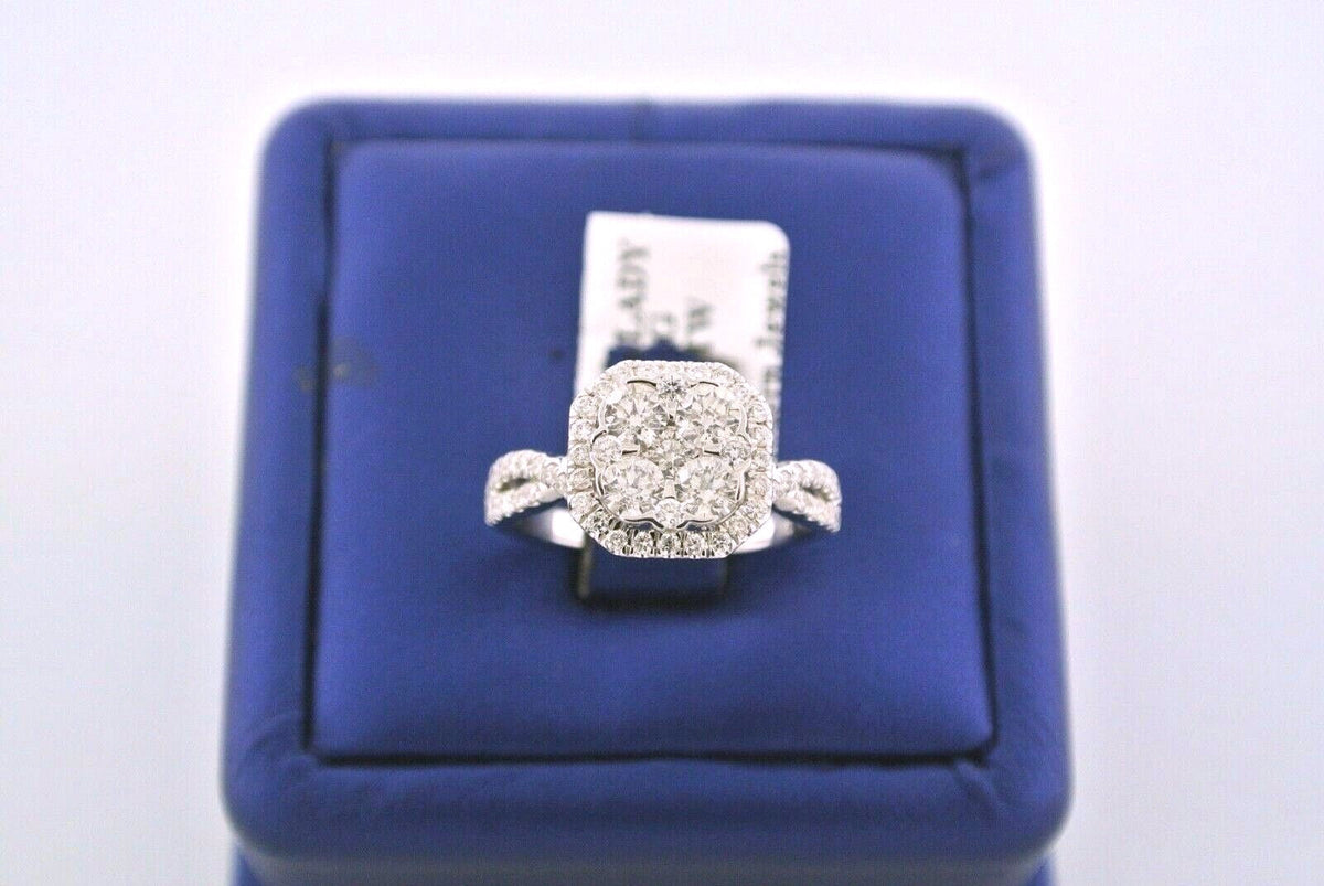 14k White Gold 2.00 CT Diamond Halo Cluster Engagement Ring, 5gm