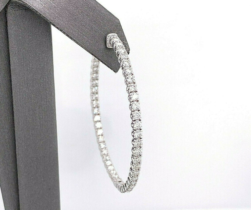 14k White Gold 3.85 CT Diamond Inside Out Hoop Earrings, 11gm