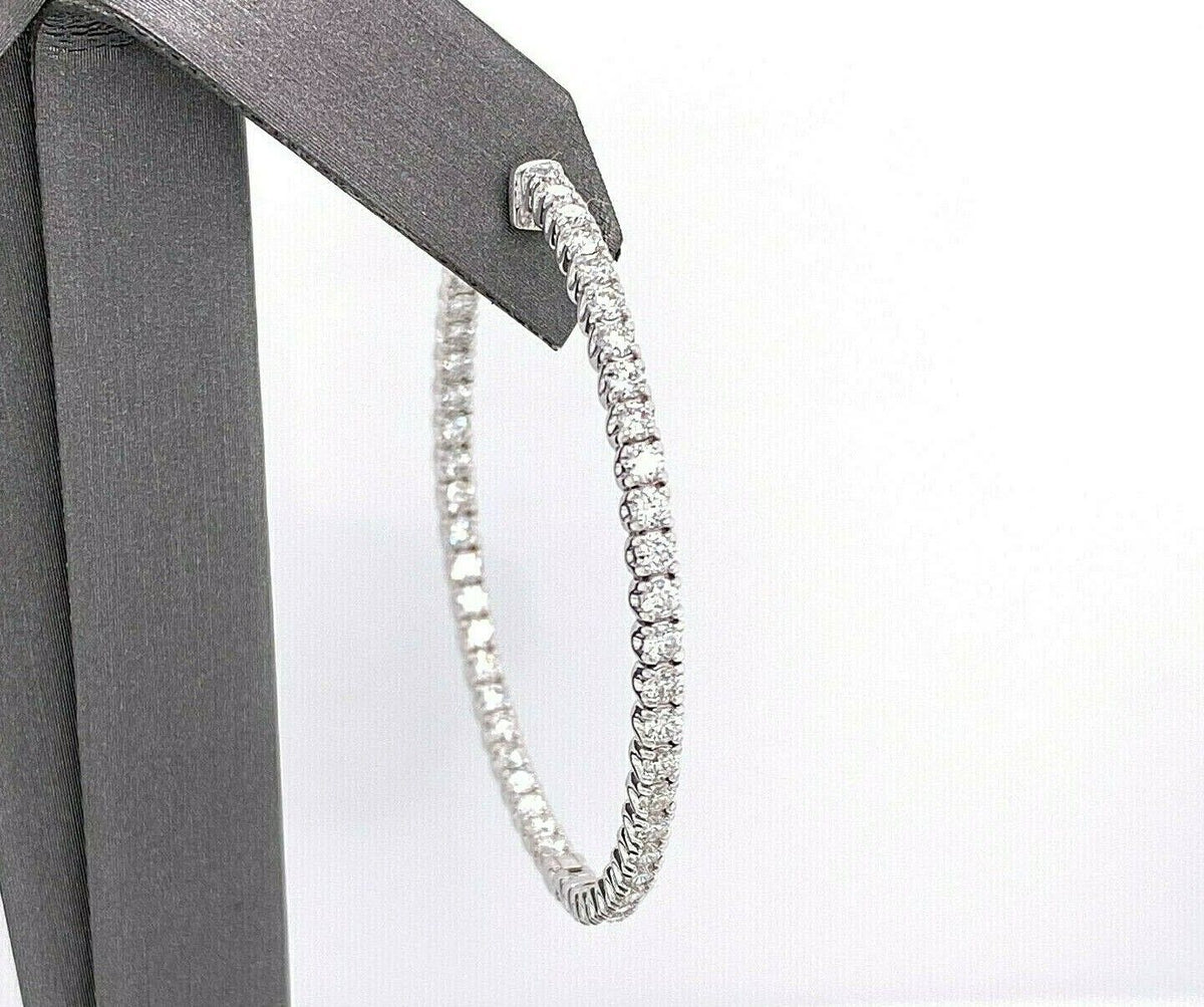 14k White Gold 3.85 CT Diamond Inside Out Hoop Earrings, 11gm