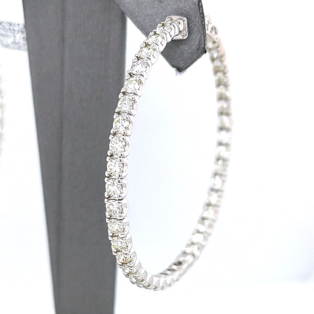 14k White Gold 6.75 CT Diamond Inside Out Hoop Earrings, 17.4gm