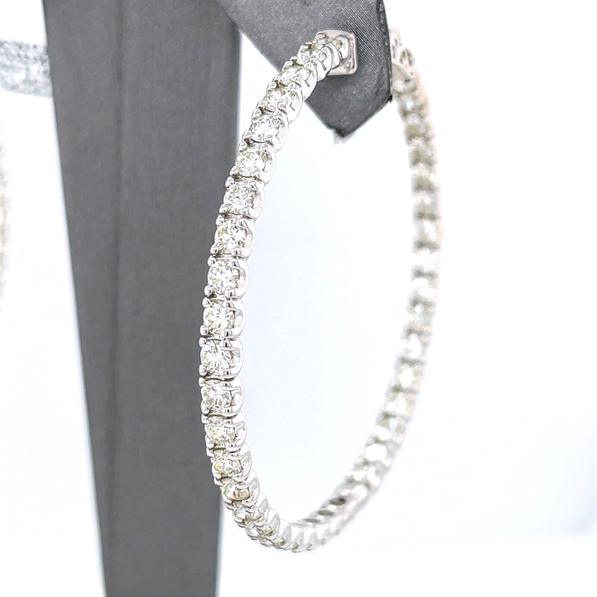 14k White Gold 6.75 CT Diamond Inside Out Hoop Earrings, 17.4gm