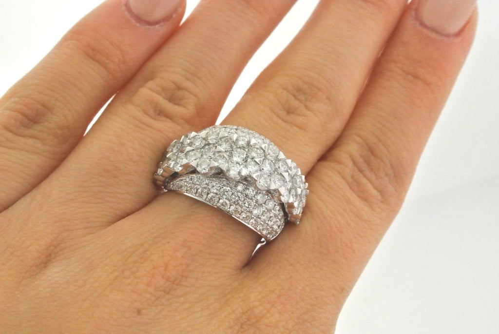 Fancy 18k White Gold 5.00 CT Diamond Cluster Ladies Ring, 9.4 gm, Size 6.5